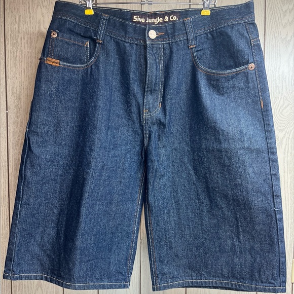 5ive Jungle Jean Shorts 38 Men’s Baggy Y2K Hip Hop Embroidered Blue - Picture 1 of 7